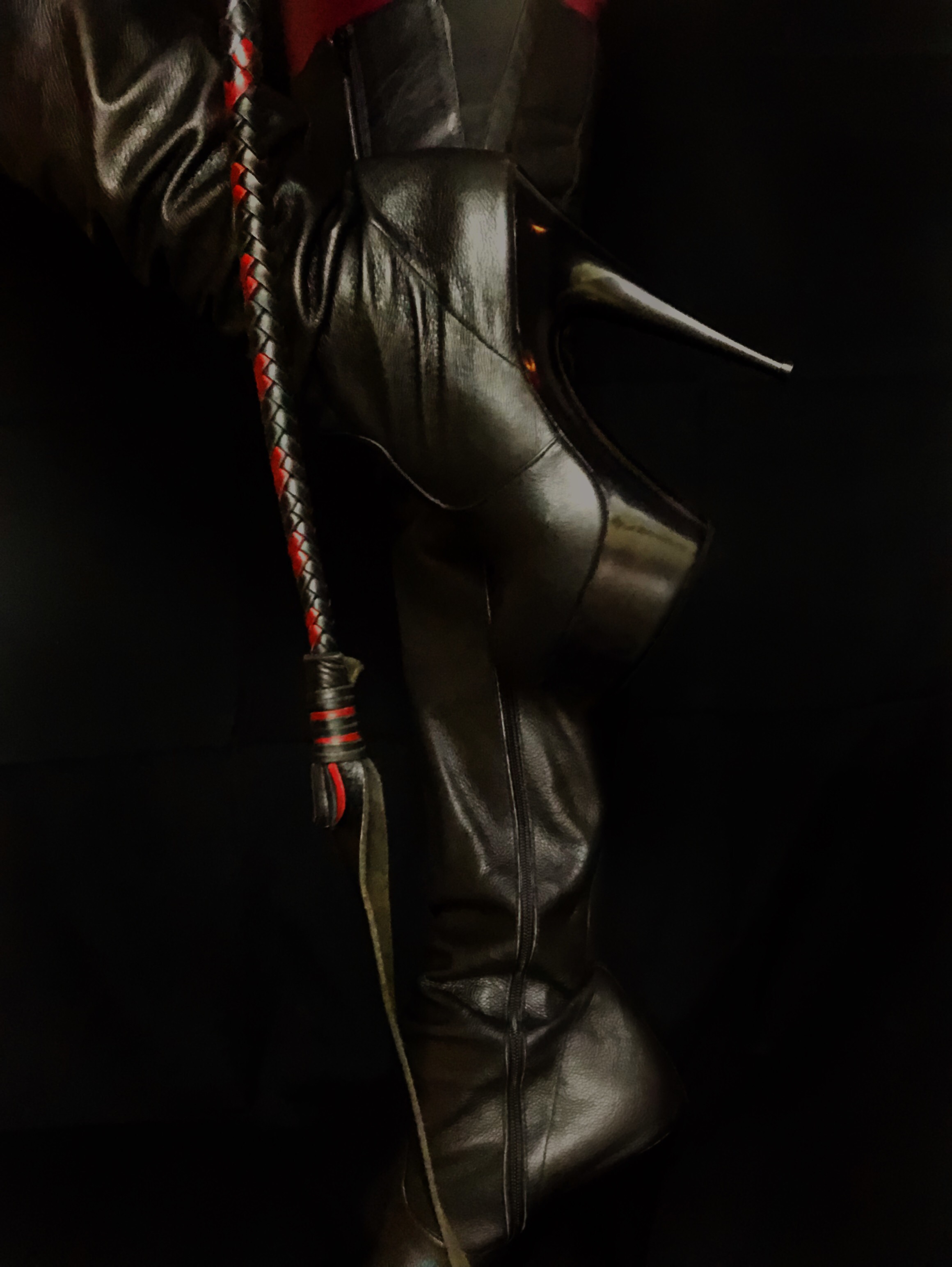 leather boots, leather worship, thigh high boots, whip, whipping, Chicago dominatrix